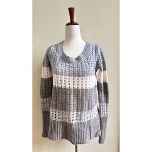 Robert Rodriguez Wool / Cashmere Sweater Open Knit Colorblock Gray White Brown S
